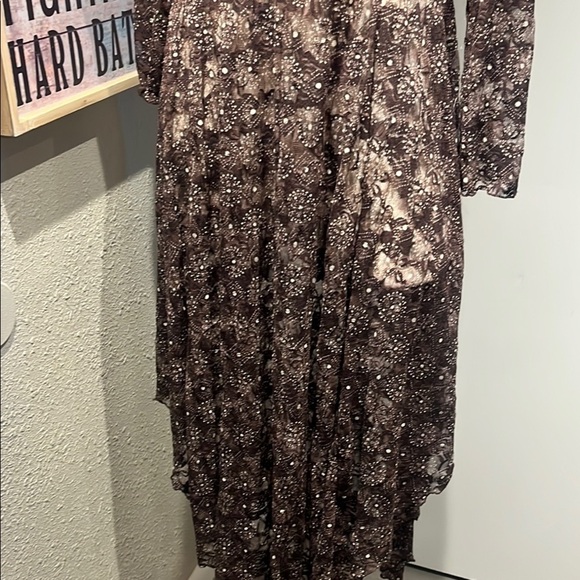 Adore Brown Tan Asymmetrical Gown with Bishop Sleeves - Picture 13 of 16